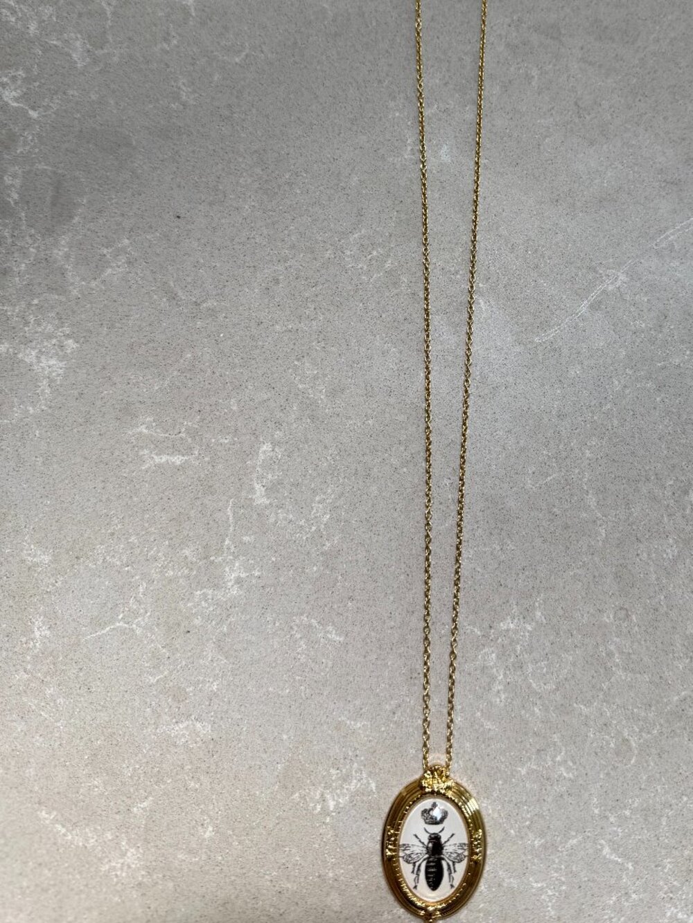 Brighton Gold Oval Bee Pendant Necklace with Black and White Inlay - Picture 2 of 6